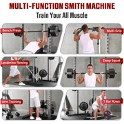 VIBESPARK Smith Machine Squat Rack, All-in-One Power Rack Cage with LAT-Pull Down System & Cable Machine, Power Cage with Barbell Bar, Weight Storage and More Attachment for Home Gym Workout