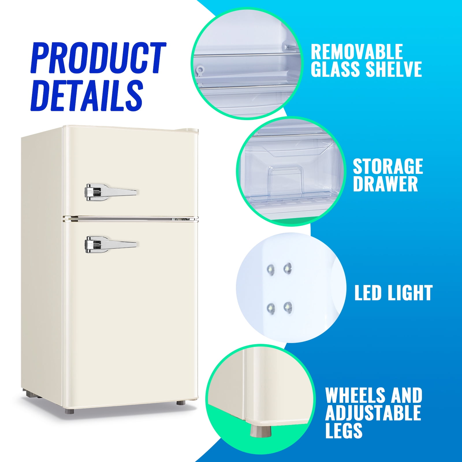 Tacool 3.5 Cu.ft Retro Mini Fridge with Freezer, 2 Door Small Refrigerator with 7 Adjustable Thermostat for Home, White
