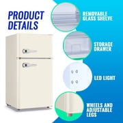 Tacool 3.5 Cu.ft Retro Mini Fridge with Freezer, 2 Door Small Refrigerator with 7 Adjustable Thermostat for Home, White
