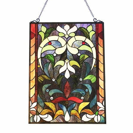 CHLOE Audrina Tiffany-Style Victorian Stained-Glass Window Panel 24" Height