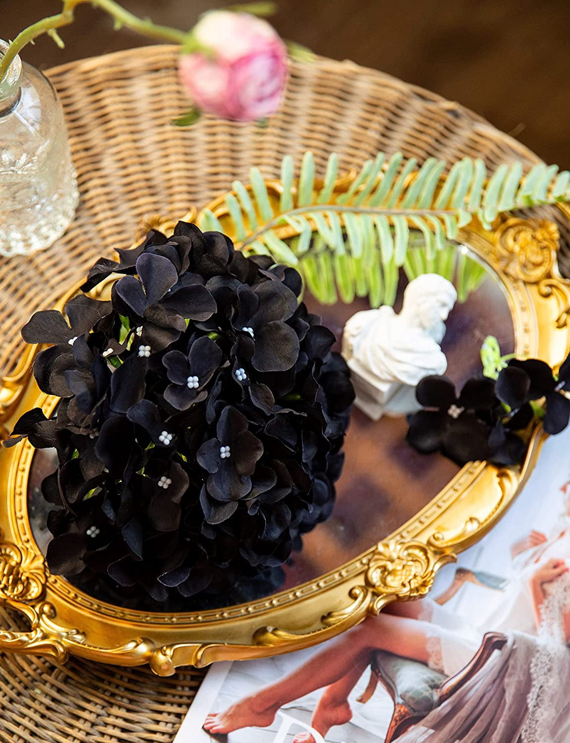 Silk Hydrangea Artificial Flowers Heads with Stems for Wedding Home Decor Pack of 6 (Purple)