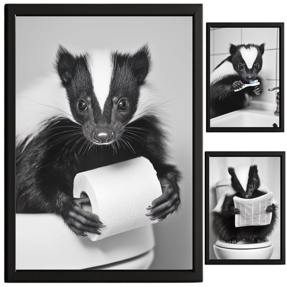 Skunk Bathroom Decor, Wall Art, Farmhouse Photo Picture Set, 3pk, 8.5x11, TheNameStore