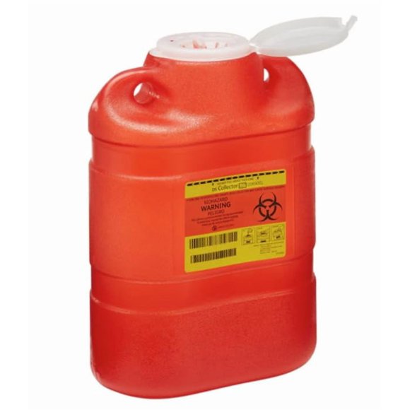 AmeriCan Goods Multi-Use 8.2qt Plastic Bio Hazard Sharps & Overfillings Collector Container with One-Way Funnel, Red (1)