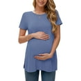 thumbnail image 3 of Women's Maternity Shirts Tops Split Hem Ribbed Maternity Pregnancy Clothes 3-Pack, 3 of 7
