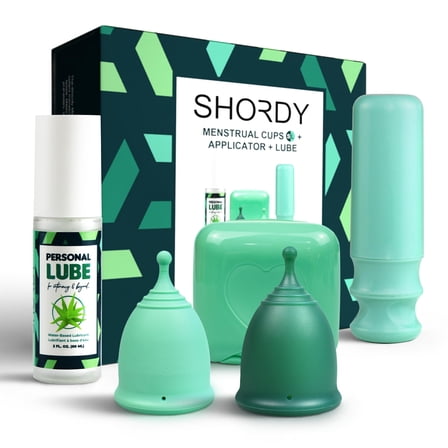 SHORDY Menstrual Cups Set with Applicator & Lube – Reusable Period Cups (Small & Large) for Beginners & Experienced Users