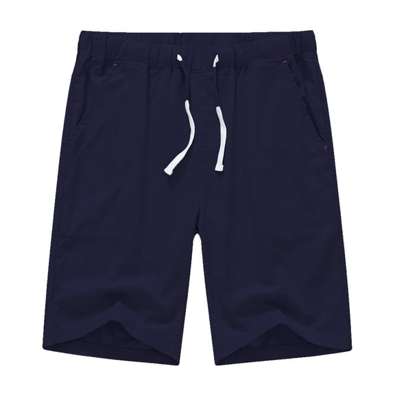 Tyhengta Men's Casual Cotton Shorts Drawstring Lightweight Summer Beach Shorts Jogger Gym Pockets Dark blue L