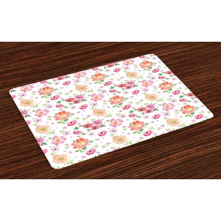 

Pale Pink Placemats Set of 4 Watercolor Style Rural Meadow Floral Pattern Inspired by Fresh Spring Nature Washable Fabric Place Mats for Dining Room Kitchen Table Decor Multicolor by Ambesonne