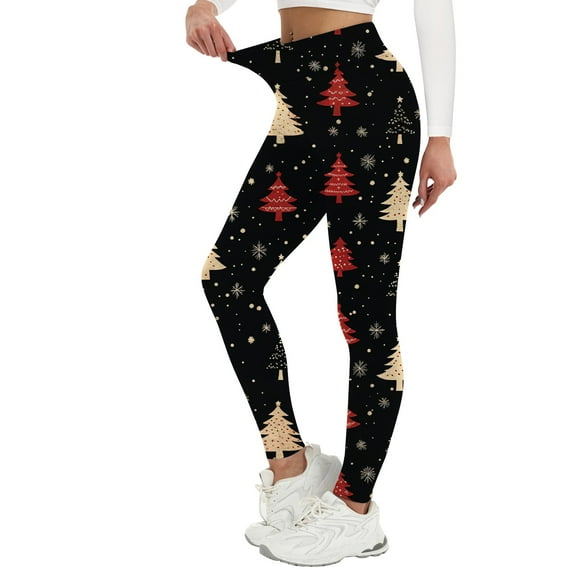 Endives Women's Fleece Lined Leggings Velvet Warm Christmas Retro Printed Home Leggings Warm Winter