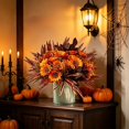 thumbnail image 6 of Artificial Fall Floral Bouquet, Orange Sunflowers with Maple Leaves, Ferns, Eucalyptus, Violets & Lavender, Harvest Arrangement for Vase, Table, Mantel, Porch & Thanksgiving Table Decor, 6 of 9