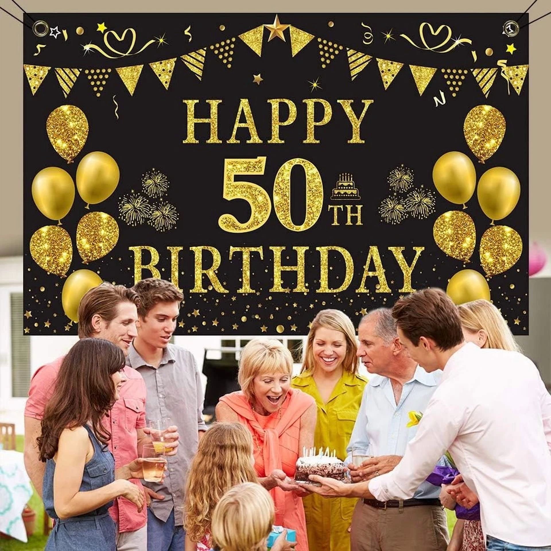 BUTTERFLY- Trgowaul 50Th Birthday Backdrop Black Gold 43.3"L X 70.8"W