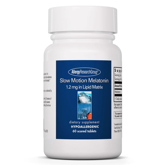 Allergy Research Group Slow Motion Melatonin - Sleep Aid, Low Dose, Lipid Matrix, 1mg Supplement, Pure, Hypoallergenic, Scored Tablets - 60 Count