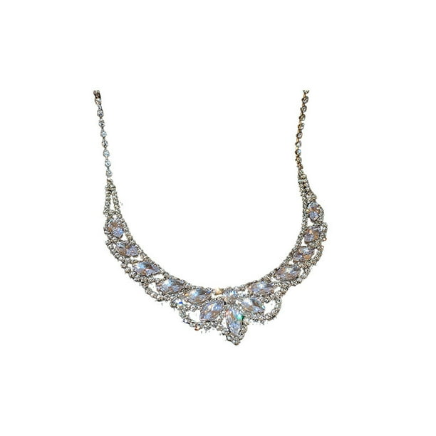 Conjunto de collar y pendientes de cristal para novia, Gargantilla con colgante de diamantes de imitación plateados, conjunto de joyería nupcial brillante para mujer, 2 uds.