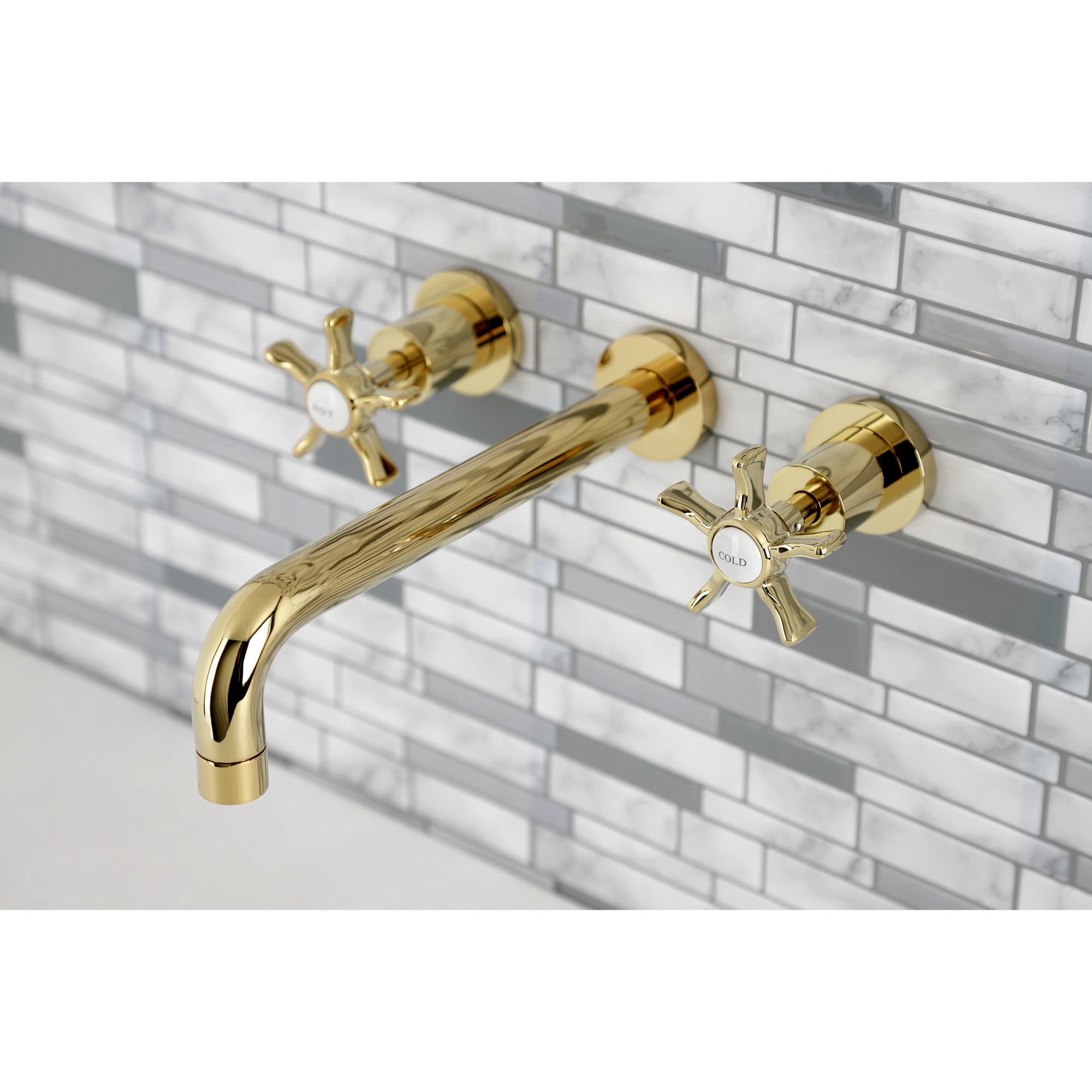 Kingston Brass KS8022NX Hamilton Two-Handle 3-Hole Wall Mount Roman Tub Faucet in Polished Brass