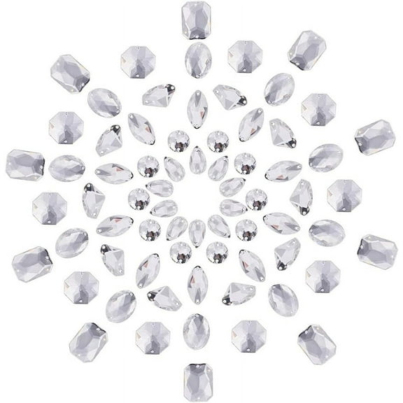 70pcs Sew on Rhinestones Flatback Gemstones Faceted Crystal Buttons Clear Sewing Gemstones for Wedding Dress Clothing