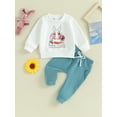 thumbnail image 2 of Infant Baby Boy Easter Outfits Bunny Print Long Sleeve Sweatshirt and Elastic Pants Set, 2 of 8