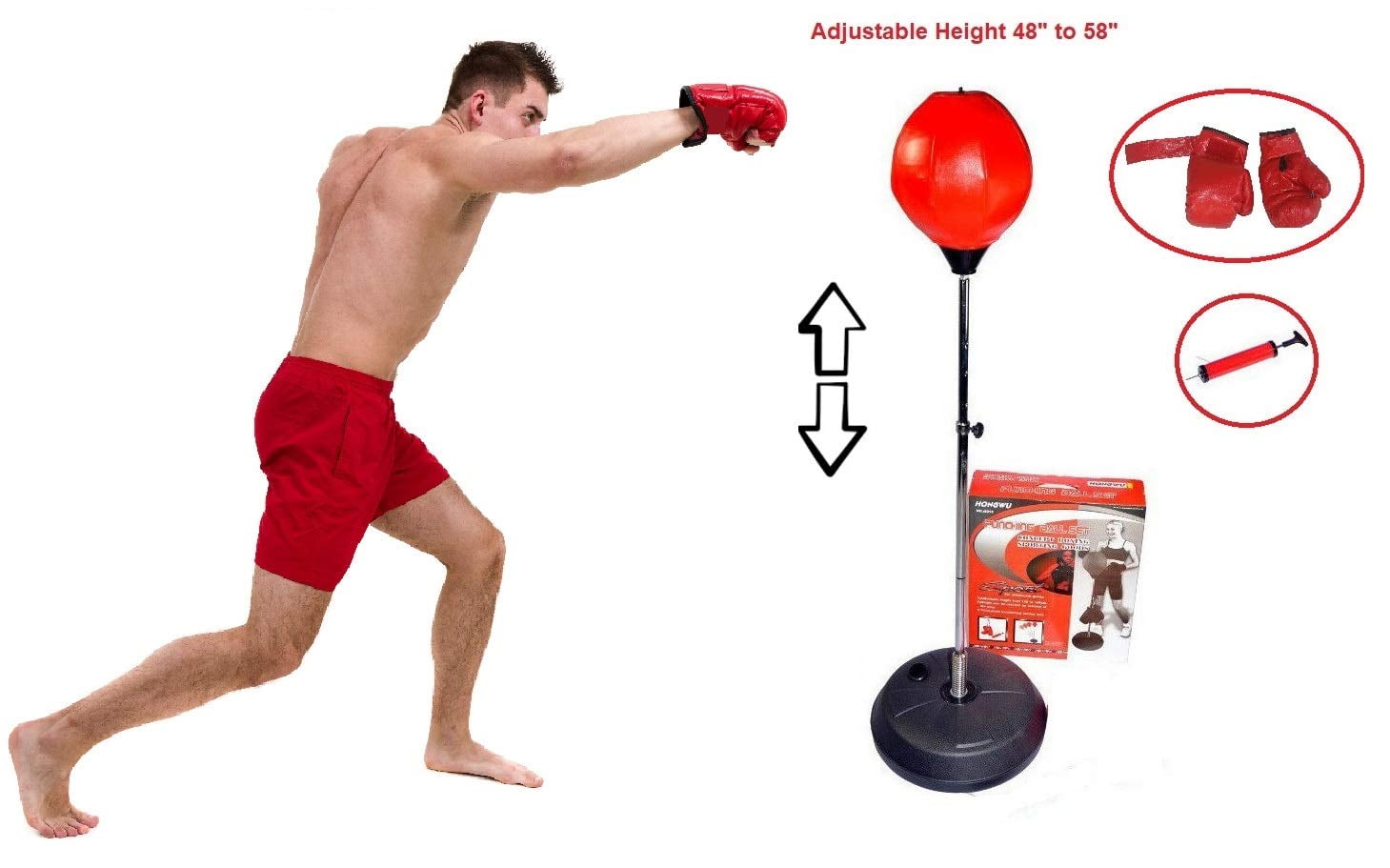 Gloves+Air Pump+Base Kids Punching Bag Boxing Speedball Speed Training Adjustable Height Stand Punching Ball 