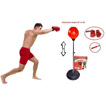 Punching Bag Boxing Speed Ball Set, Hand Pump, Boxing Gloves + Height Adjustable Base Stand ...