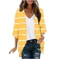 thumbnail image 3 of BiZtdJrK Womens Striped Print Cardigan 3/4 Length Sleeve Casual Summer Shrugs Soft Loungewear Open Front Cardigans Yellow L, 3 of 6