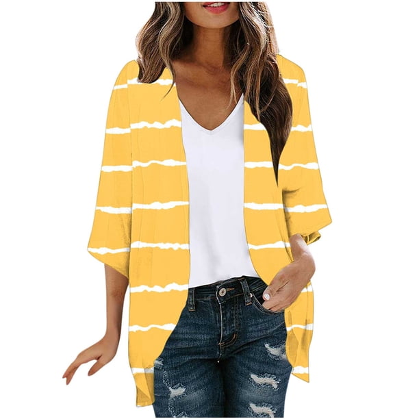 Mujeres de Manga Larga Tops de Moda Casual Impresión Suelta Cubrir Blusa de Cárdigan, Poliéster Suave Manga 3/4