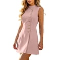 thumbnail image 2 of QUNYINEY Casual Women's Plus Size Summer Dresses Work Pink Sleeveless Mini A Line Dress Button Down Loose Fit Office Mock Neck Dresses, 2 of 7