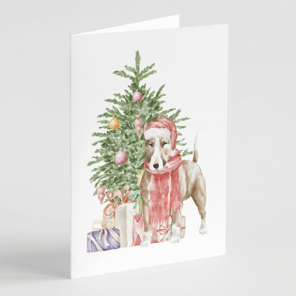 Carolines Treasures CK8192GCA7P Bull Terrier Red Christmas Presents and Tree Greeting Cards and Envelopes Pack of 8 7 x