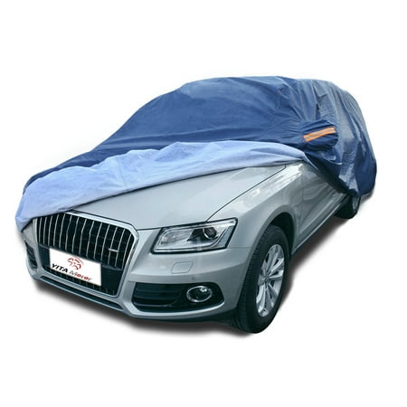 Universal Fit Full Car Cover Cotton Lining Waterproof Snow Ice Rain Sun UV Resistant(Fits up to 177 Inches,PEVA ,Dark
