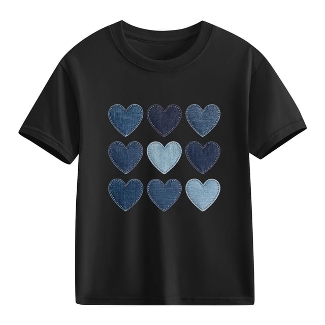 hengsof T-Shirt d'Été Imprimé Amour pour Enfants Manches Courtes Col Rond T-Shirt Graphique