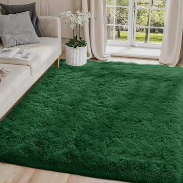 8x10 Rugs for Living Room, Fluffy Area Rugs 8x10 for Bedroom, Non-Slip Plush Carpet for Playroom, Soft Shaggy Rug for Nursery, Fuzzy Rug for Dorm Room, Dark Green Deep Green 8'x10'