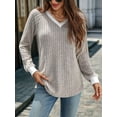 thumbnail image 6 of Women V Neck Color Block Long Sleeve Shirts-Casual Fall Light-Weight Tunic Sweaters Fashion Outfits Khaki M, 6 of 9