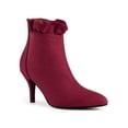 thumbnail image 1 of Unique Bargains Women's Pointed Toe Stiletto Heel Ruffle Ankle Boots Burgundy (Size 8), 1 of 7