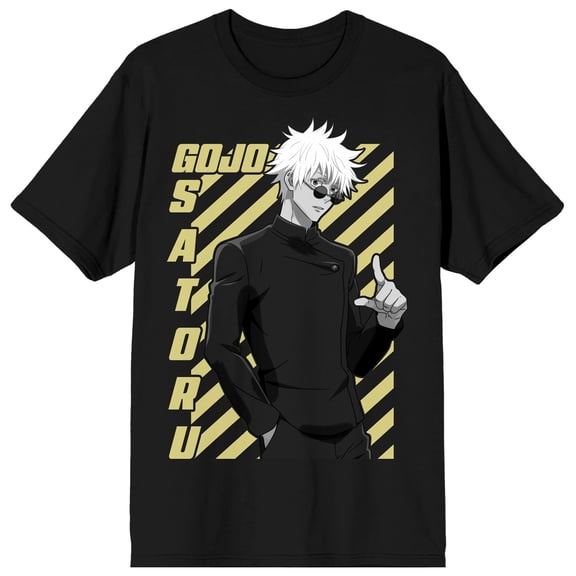 Jujutsu Kaisen Gojo Satoru Striped Background Adult Black Crew Neck Short Sleeve T-shirt-Large