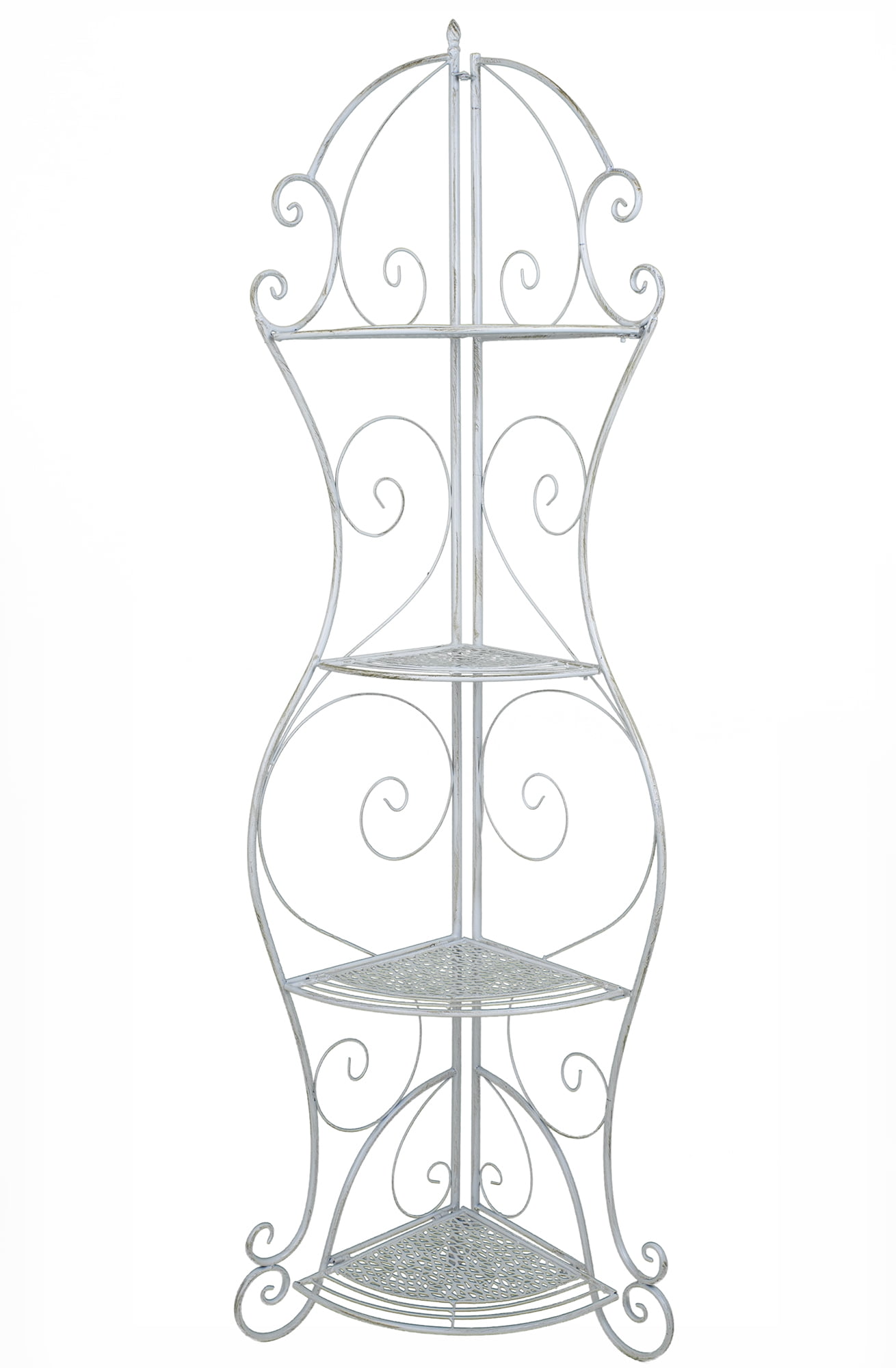 Antique White Corner Bakers Rack with 4 shelves