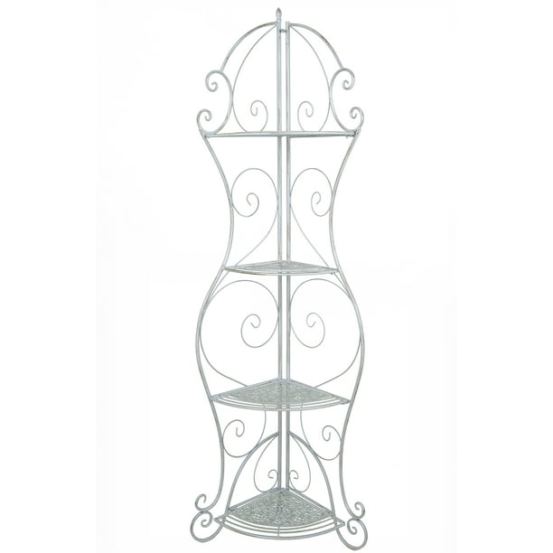 Antique White Corner Bakers Rack with 4 shelves