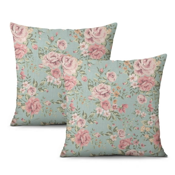 Floral Rose Pillow Covers 20x20 Inch Linen Decorative Square Throw Pillow Covers for Home Sofa Bedroom Outdoor Indoor