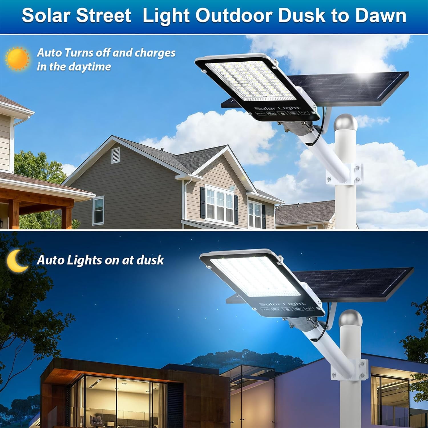 2 Pack 12000W Solar Street Lights Outdoor,6500K Solar Parking Lot Light Commercial Dusk to Dawn, Heavy Duty Split Type Solar Lights Outdoor Waterproof IP66 Remote Control, Street Light for Yard