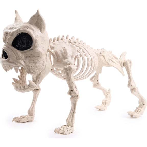 16” Posable Puppy Skeleton Halloween Decorations Realistic Plastic Dog Animal Bones with Movable Joints for Halloween Indoor Outdoor Decor Spooky Scene Party Favors Graveyard Decor