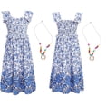 thumbnail image 1 of Linjinx Robe d'Été Décontractée pour Filles avec Collier Imprimé Floral Boho Robe de Plage Bleue 120, 1 of 6