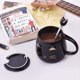 thumbnail image 4 of Preciosa taza de café de cerámica con tapa y preciosa cuchara de acero inoxidable, taza de té de café con leche de 400 ml., 4 of 6