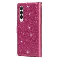 thumbnail image 3 of SaniMore for Samsung Galaxy Z Fold 3 Star Laser Engraving Case, Magnetic Flip Zipper Wallet Cover Support Wrist Strap Card Slot & Kickstand Shockproof Protective Shell for Girls Ladies, Rose, 3 of 9