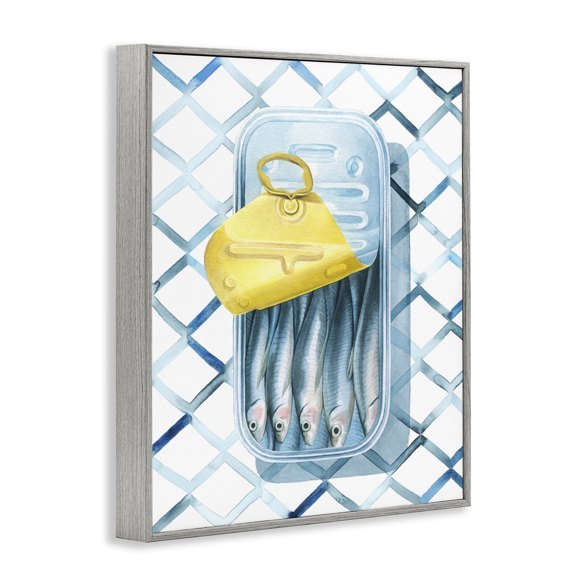 Stupell Industries Geometric Sardines Can Food & Beverage Painting Gray Framed Art Print Wall Art, 11 x 14