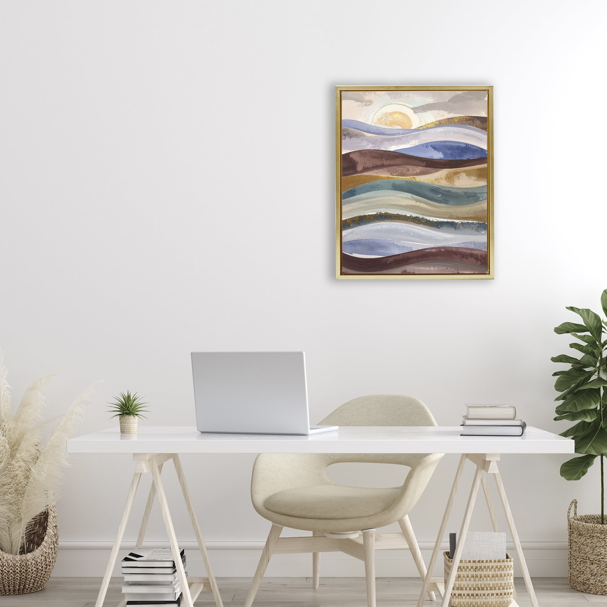 Stupell Industries Layered Ocean Flow Gold Framed Floater Canvas Wall Art, design by Alonza Saunders