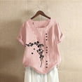 thumbnail image 2 of Blouses pour Femmes, T-Shirt d'Été à Col Rond Manches Courtes Mode Décontractée Imprimé Bouton, 2 of 3