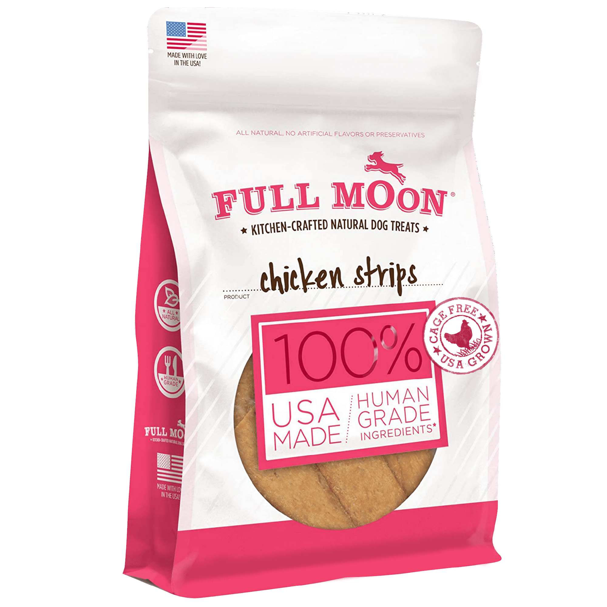 Full Moon All Natural Human Grade Dog Treats, Chicken Strips, 12 Oz.