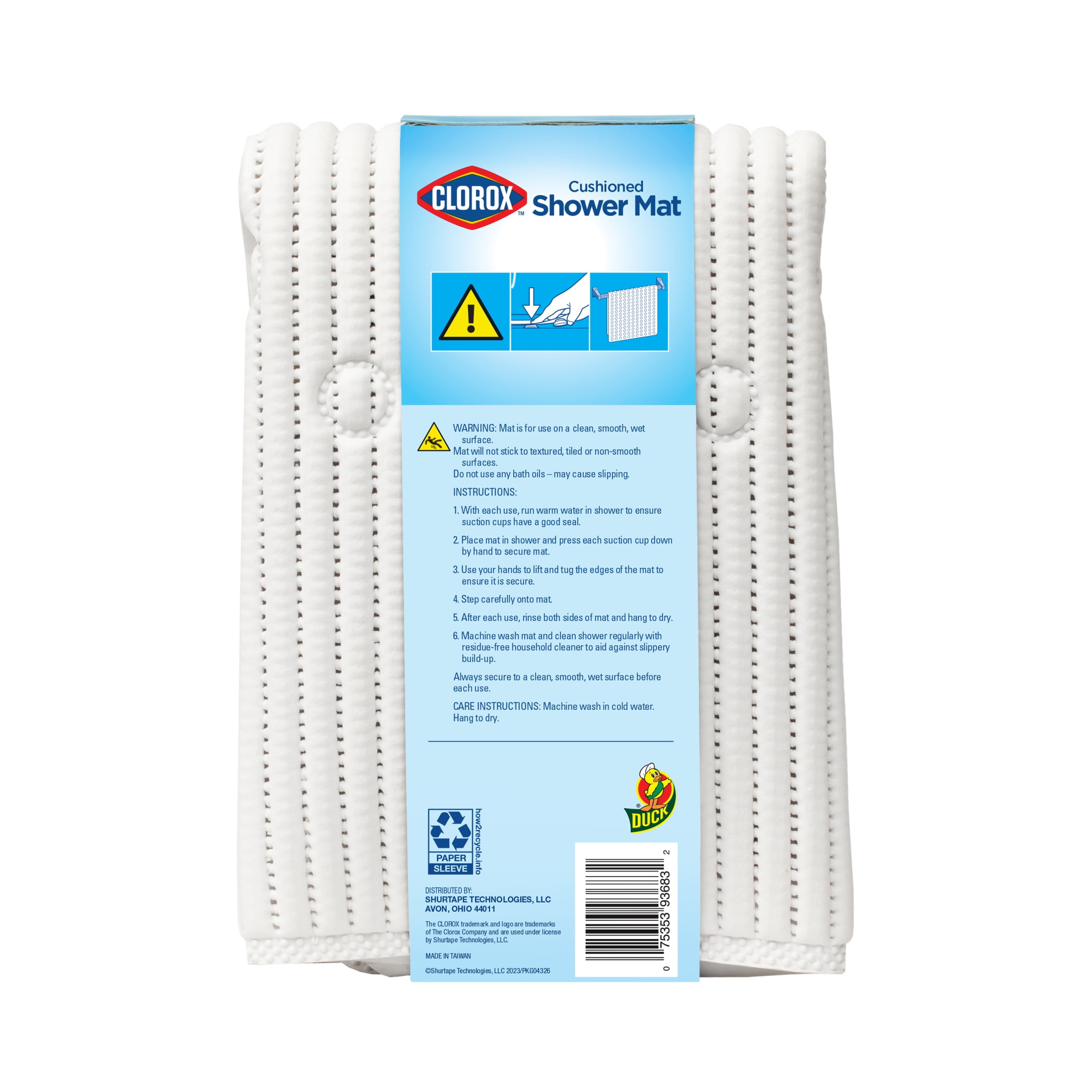 Clorox 21" x 21" Foam Cushioned Shower Mat with Suction Cups, White