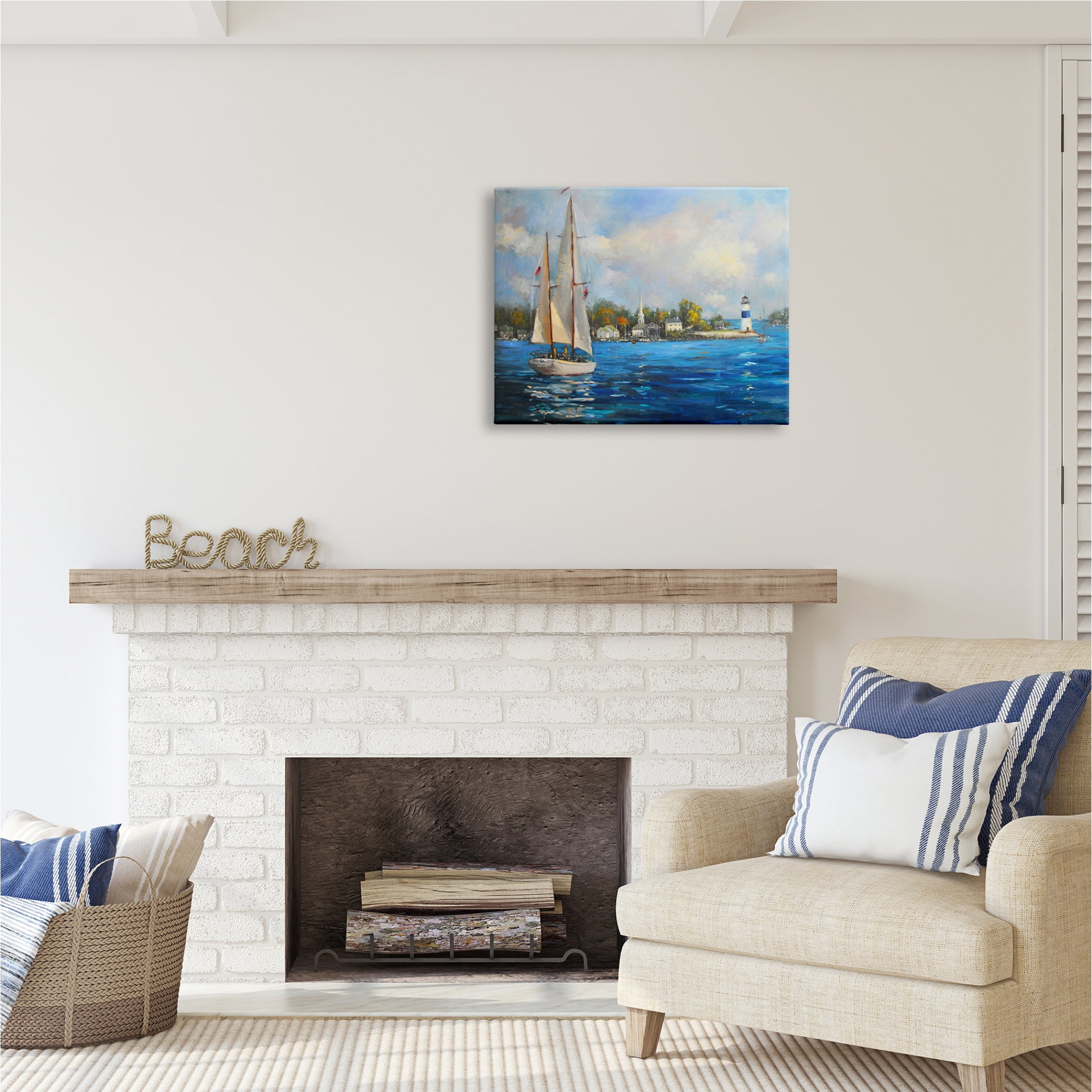 Stupell Industries Sailboats Ocean Landscape Transportation Painting Gallery Wrapped Canvas Print Wall Art, 30 x 24