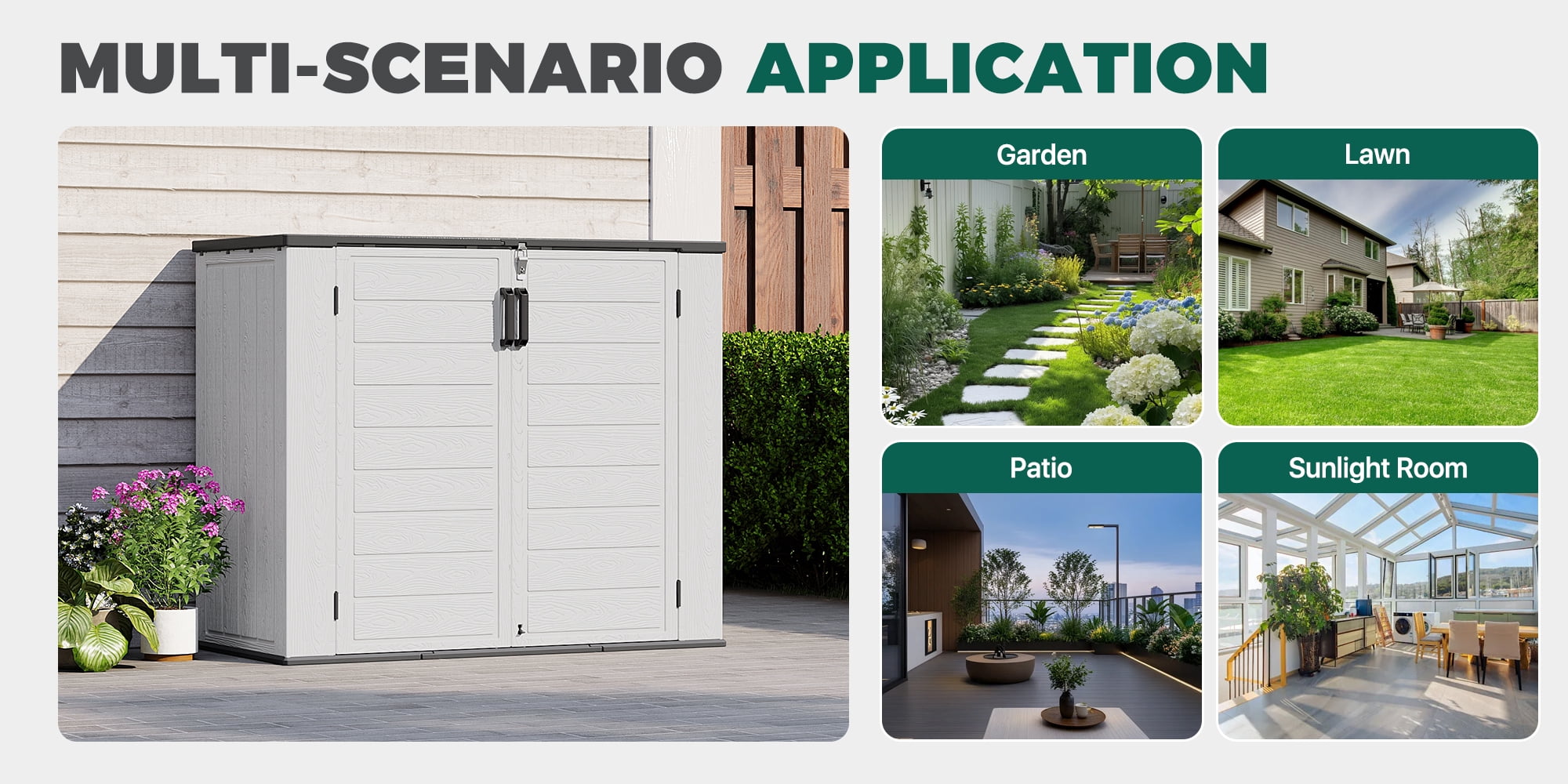 Dateyes 41 Cu.Ft Outdoor Storage Shed, Waterproof Resin Cabinet with Floor for Patio, Garden & Pool, White