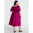 thumbnail image 2 of Terra & Sky Women's Plus Smocked Cotton Midi Dress with Short Puff Sleeves, Sizes- 0X-5X, 2 of 4
