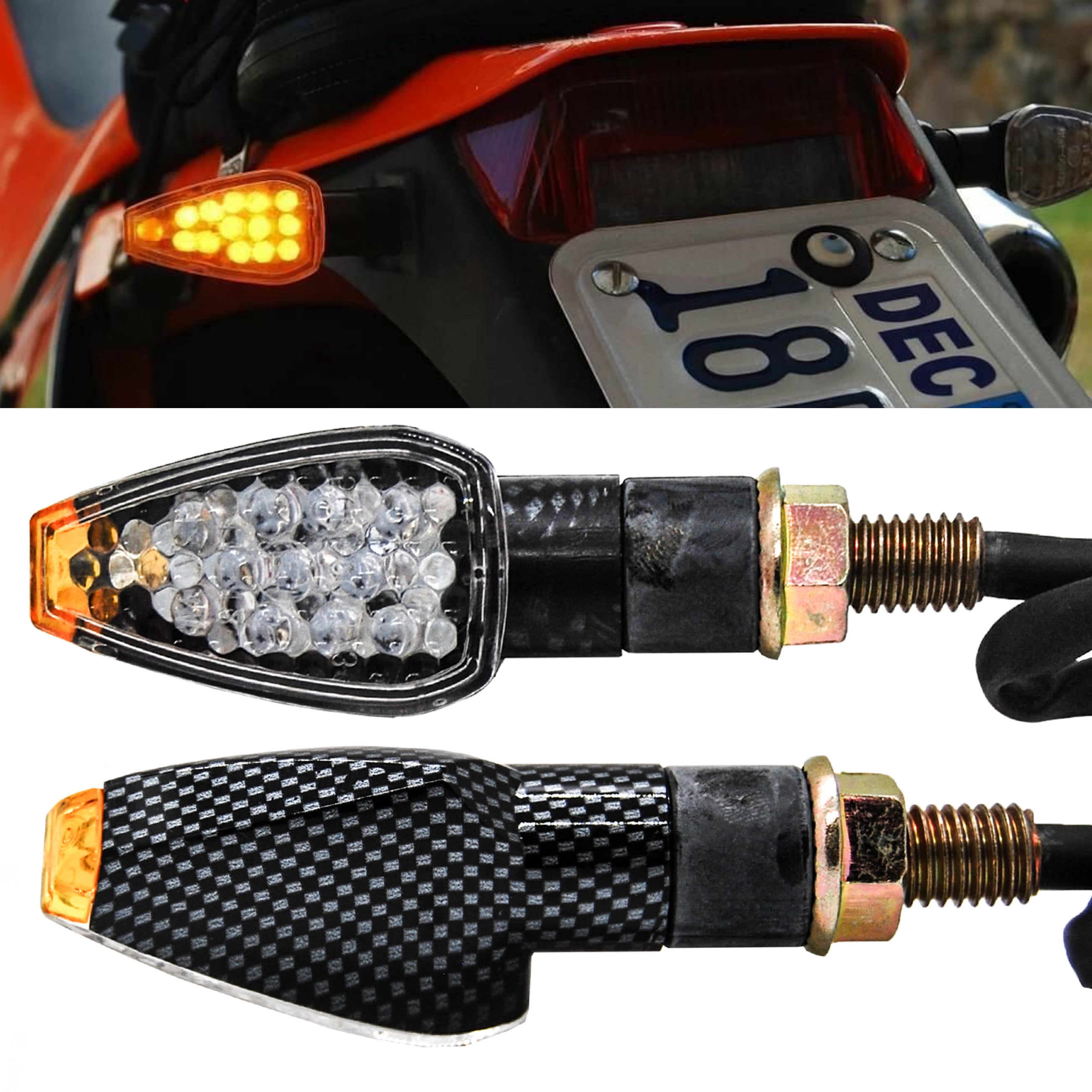 4x LED Turn Signal Lights For Motorcycle & Dirt Bike - Dual Blinkers With ABS Housing