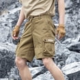 thumbnail image 7 of Men's 100% Cotton Cargo Shorts Workwear Multi Pocket Shorts Elastic Belt Relaxed Fit Casual Summer Hiking Shorts Big and Tall Size XS-3XL Brown, 7 of 7