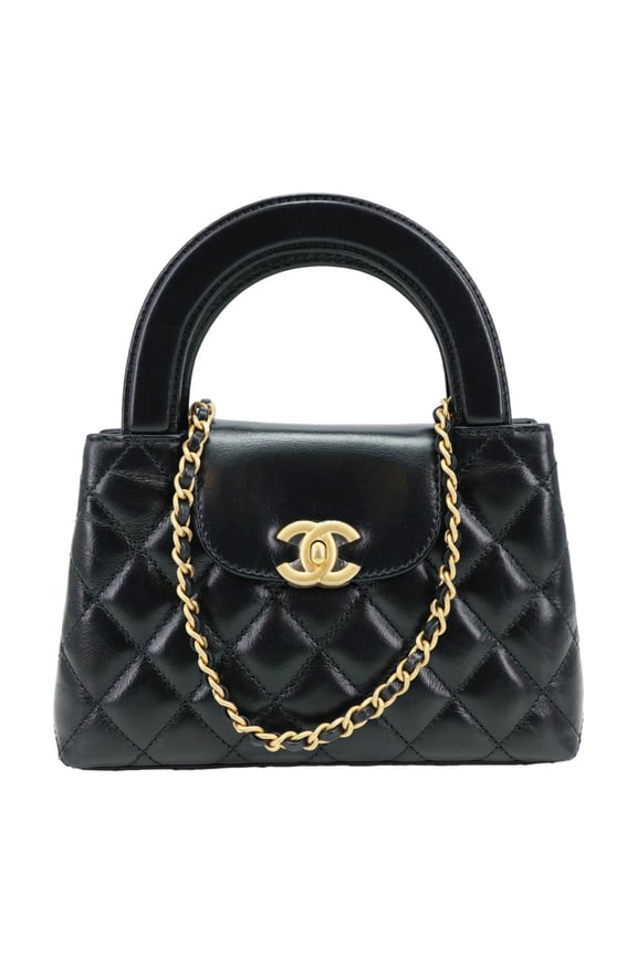 Pre-Owned Chanel Kelly Nano Quilted Aged Calfskin Leather Top Handle Shoulder Bag Black